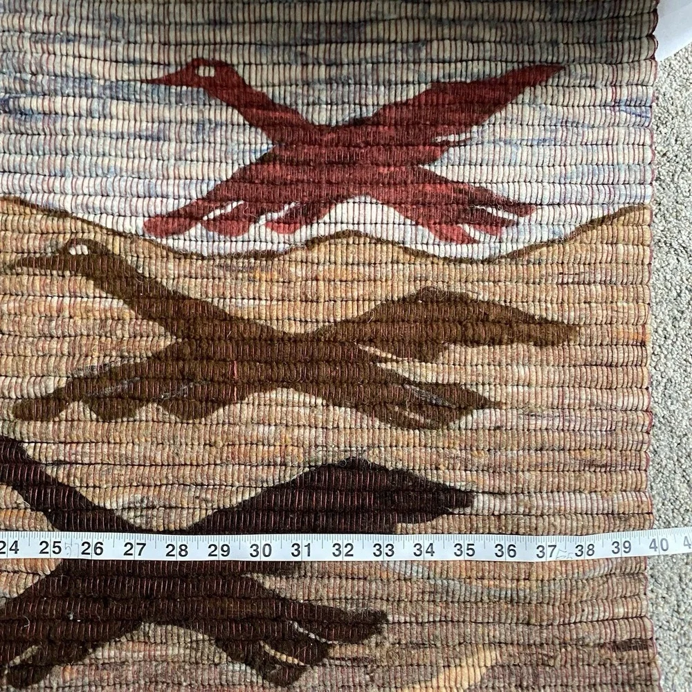 Vintage Native American Hand Woven Wool Tapestry Birds Hanging Wall Signed CleRo